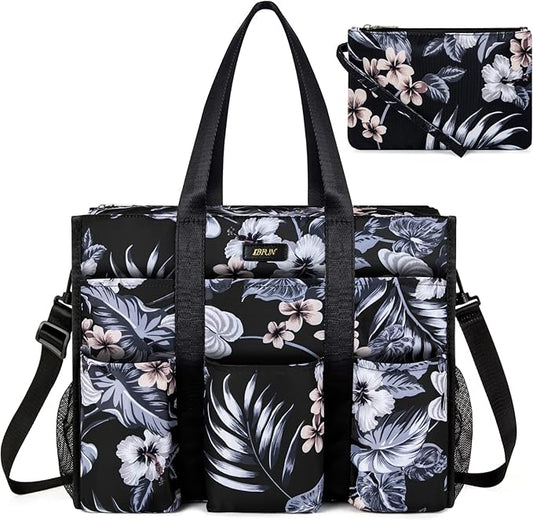 IBFUN Utility Tote Bag with 14/24 Pockets Zip Top Teacher Tote Bag for Teacher/Work Women