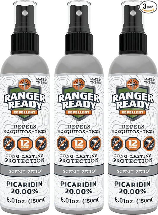 Ranger Ready Repellents Picaridin Insect Repellent with Scent Zero - Mosquito Repellent & Tick Spray (5 Fl Oz, Pack of 3)