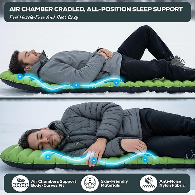 Gear Doctors ApolloAir 5.2 R-Value [17oz] Ultralight Insulated Inflatable Camping Sleeping Pad — Backpacking Sleeping Pad — Camping Mattress Compact Lightweight for Hiking—Air Mattress for Backpacking