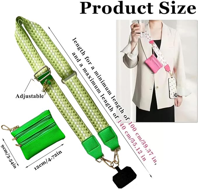 Crossbody Body Phone Holder for Women, New Phone Strap with Zippered Pouch, Adjustable Crossbody Strap (Green dot)