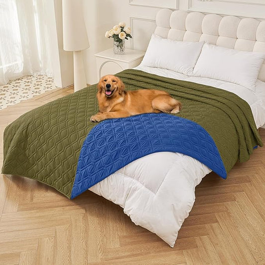 Smiry Waterproof Dog Blanket, 82x120 Inch Soft Pet Bed Cover Reversible, Washable Sofa Couch Furniture Protector for Small Medium Large Dog Puppy Cat, Geometric, Green/Navy