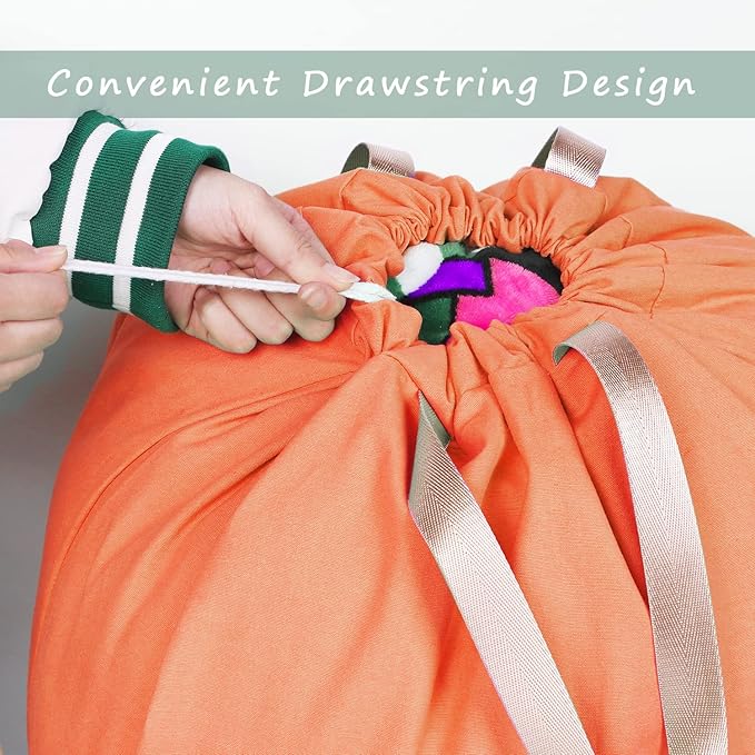 Cotton Canvas Laundry Bag with Handles & Drawstring Straps, Heavy Duty Extra Large Laundry Bags for Laundromat and Household, 25.5x34 Inch, Orange