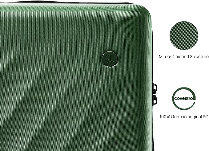 NINETYGO Carry On Suitcase, 20 Inch Carry-On Luggage with Double Spinner Wheels, Anti-Burst Zipper, Hard Case PC Suitcase Carry On, Lightweight Travel Luggage, TSA Approved (Seaweed Green, Hudson)