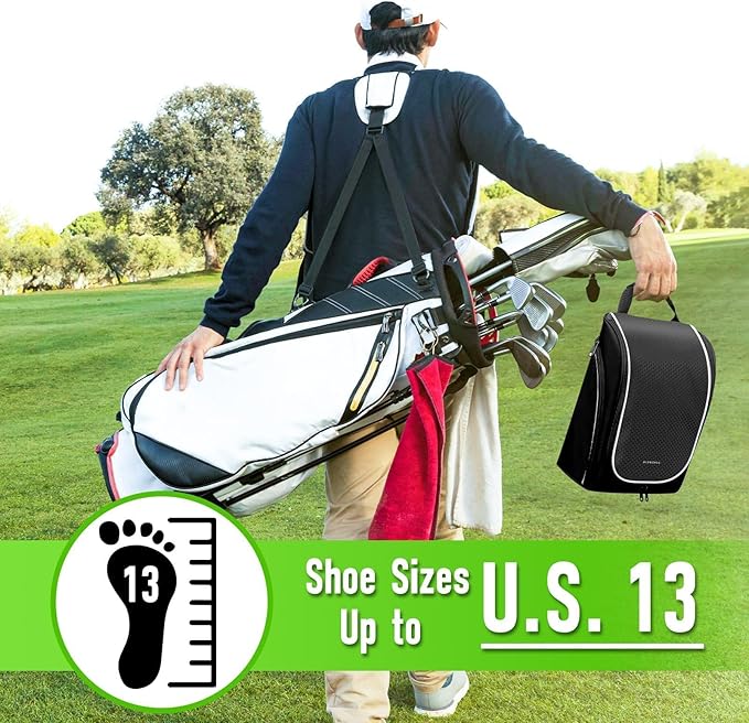 Smell Proof Shoe Cleat Bag for Travel Men - Golf Soccer Zippered Sport Shoe Carrier Bags with Ventilation & Side Pockets for Socks, Tees, Golf Balls; Golf Accessories Fathers Dad Day Gifts for Men