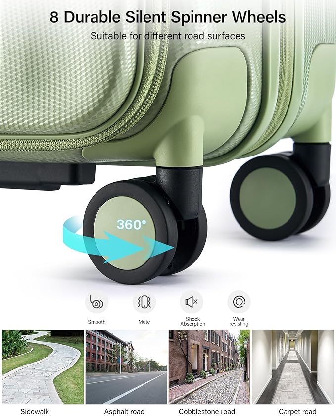 Hanke 24 Inch Expandable Luggage Top Opening Checked Bag Luggage Hard Shell Suitcases with Wheels Lightweight Travel Luggage Medium Suitcase with Lock for Woman Men-Bamboo Green