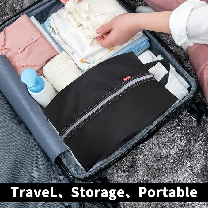 6pcs Portable Shoe Organizer, Travel Pouches with Zipper, Golf Shoe Bags, Clothes Bags, Soccer Cleats Bag Shoe Pouch for Gym, Waterproof, Odor-Resistant (Black)