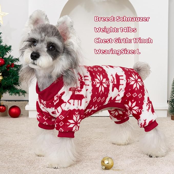 XPUDAC Christmas Dog Sweater Fleece Dog Pajamas for Small Medium Dogs Girl Boy Winter Puppy Clothes Holiday Puppy Onesie Cat Pjs Jammies, M