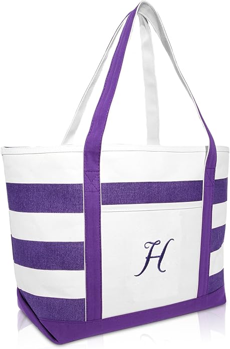 DALIX Monogrammed Beach Bag and Totes for Women Personalized Gifts Purple A - Z