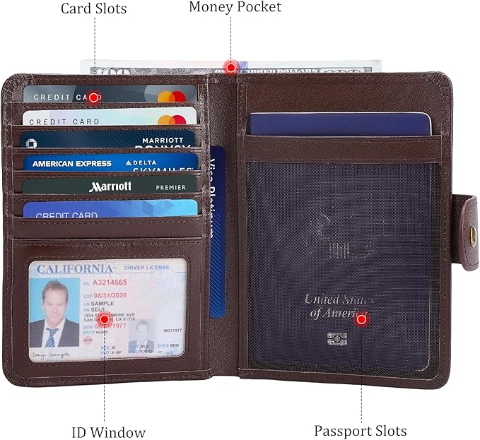 Polare Luxury RFID Blocking Leather Passport Holder Travel Wallet For Men and Women (Coffee with AirTag Slot(Snap Version))