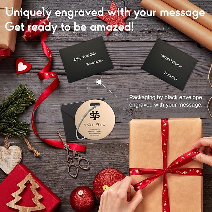 Personalized Luggage Tags for Suitcases - Stainless Steel Custom Luggage Tags for Backpacks & Bags, Sturdy, Waterproof & Heavy Duty (Rose Gold/Round)