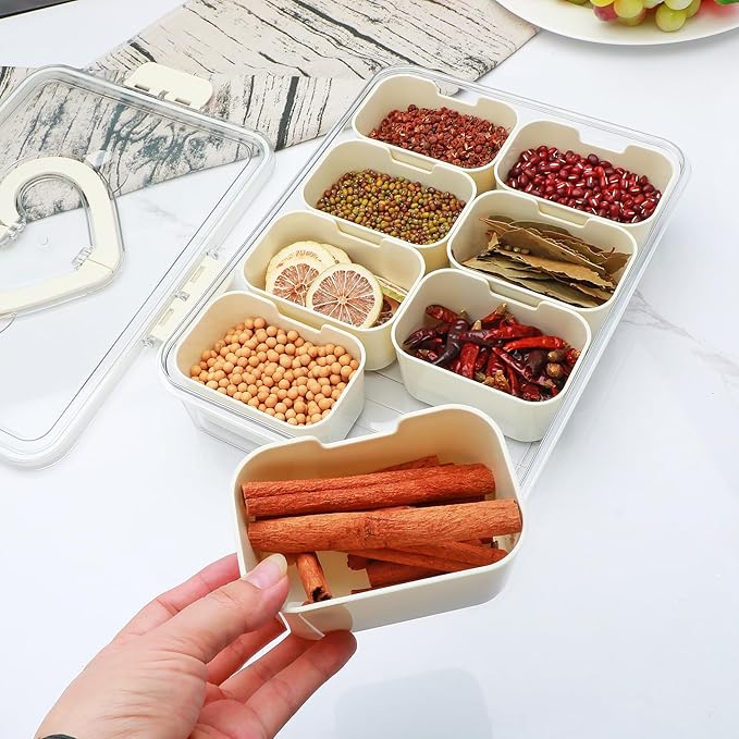 Divided Serving Tray with Lid and Handle,Snackle Box Containers with 8 Compartment,Portable Snack Serving Platters Reusable Storae Organizer for Fruits,Nuts,Candy,Party,Picnic,Veggies