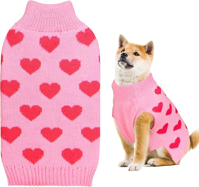 GOYOSWA Valentine Dog Sweater Dog Valentines Clothes Outfit Knitted Heart Sweater for Small Medium Large Dogs Pets (Pink, X-Large)