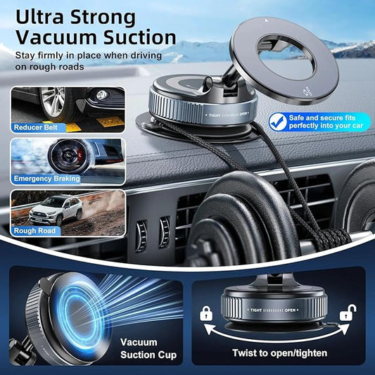 Upgrade Vacuum Magnetic Phone Holder for Your car,106 LBS Extra Strong Suction Cup N52 3800 Gauss Magnet Phone Mount for Cell Phone Holders for Your Car - Gym - Mirror for iPhone