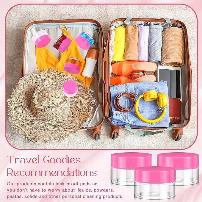 SATINIOR 12 Pack 1 oz Plastic Container Jars with Lids Round Clear Travel Cosmetic Container Slime Jars for Toiletries, Lotion, Cream, Ointments, Makeup, Rhinestone, Samples, Kitchen Storage(Pink)