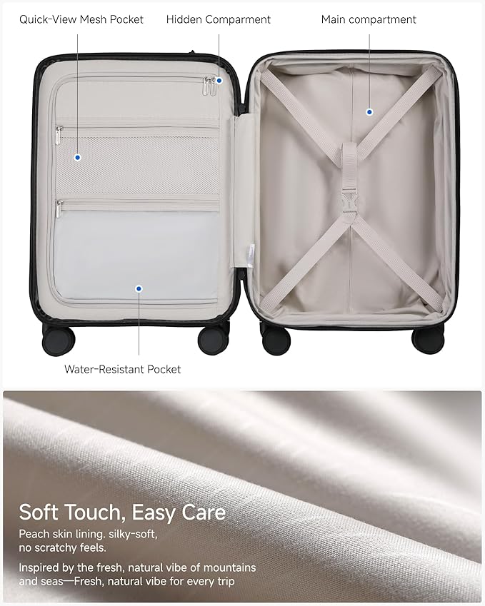 LUGGEX Carry On Luggage 22x14x9 Airline Approved, FLO5 Expandable Polycarbonate Suitcase with Front Pocket (FX-Core, Blue, 20 Inch)