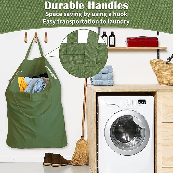 Canvas Laundry Bag 33"x 35", Thick Cotton Laundry Bag with Handles & Drawstring, Extra Large Heavy Duty Washable Basket Liner Hamper Liner Canvas Storage Sack (XL ArmyGreen)