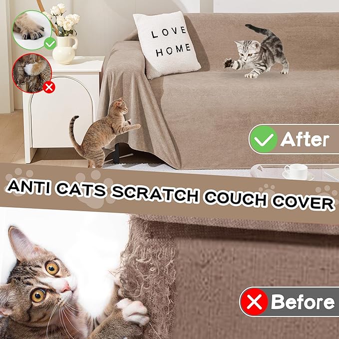 MEETSKY Couch Cover for 2 Cushion Sofa, Washable Cat Scratch Proof Sofa Covers Love Seat L Shape Soft Sectional Sofa Slipcover Furniture Protector for Dogs Pets Kids, 71" x 118", Khaki