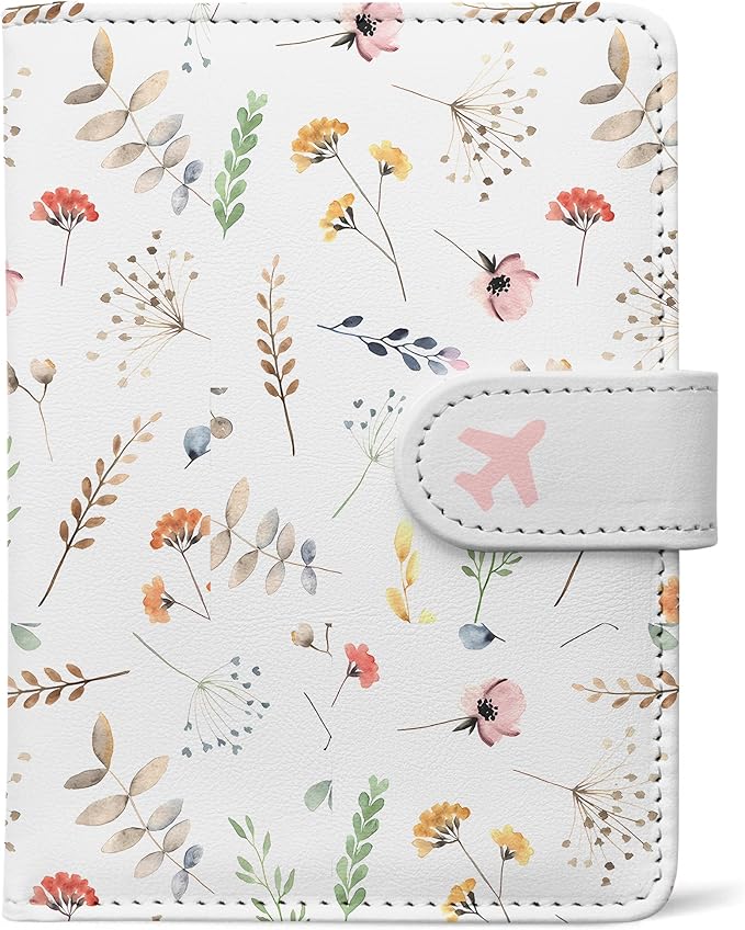 Passport Holder, Travel Wallet Cover with Pen Loop | Cute RFID Blocking Leather Case with Magnetic Closure for Travel Essentials-Flower