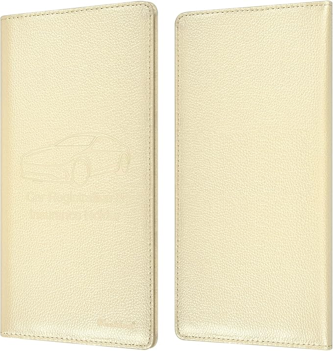 Car Insurance and Registration Holder, 9.5 x 5 Inch PU Leather Vehicle Glove Box Organizer Wallet Case for Insurance Card, Driver License, Paperwork - Champagne