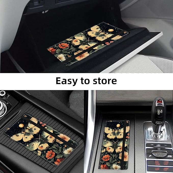 Car Registration and Insurance Holder PU Leather Vehicle Insurance and Registration Holders Wallet Case with Elastic Band Closure for ID Card, Driving Licence, Moths Night Floral