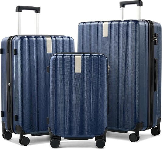 Hanke Expandable Hardshell Luggage Sets 3 Piece Extra Large Suitcases with Lock,28 Inch Luggage with Spinner Wheels, PC Travel Suitcase for Women Men 20 24 29Inch,Dark Blue