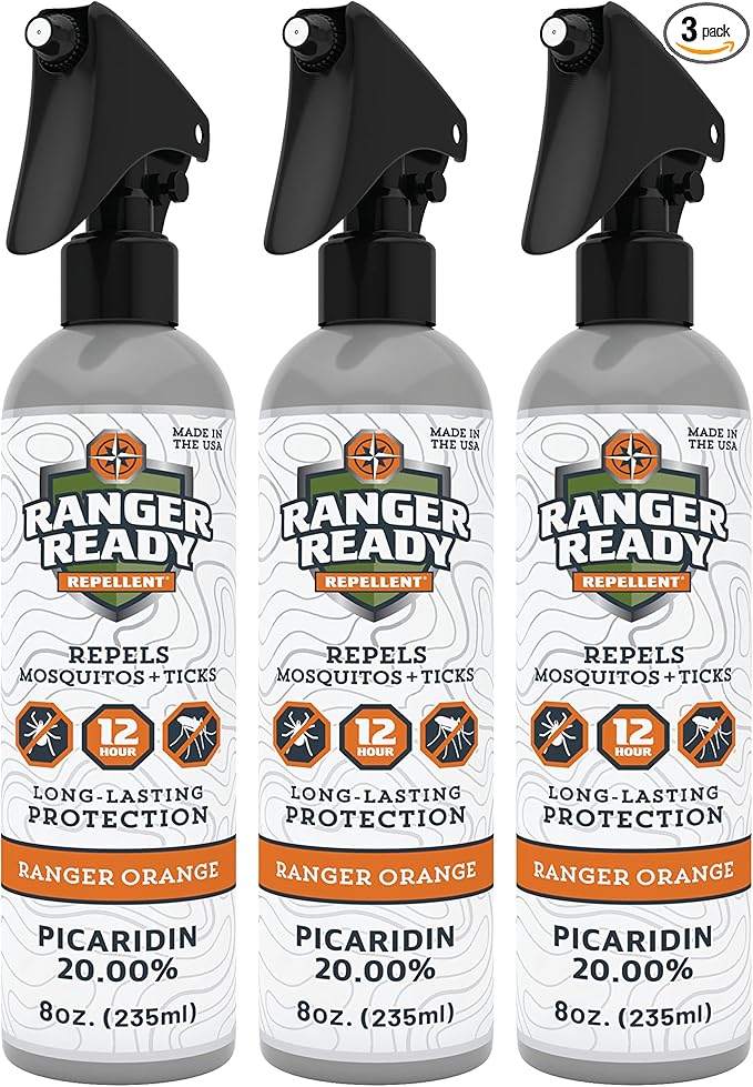 Ranger Ready Repellents Tick Spray and Insect Repellent, Picaridin 20% Bug Spray, Orange Scent, 8 Oz. (Pack of 3)