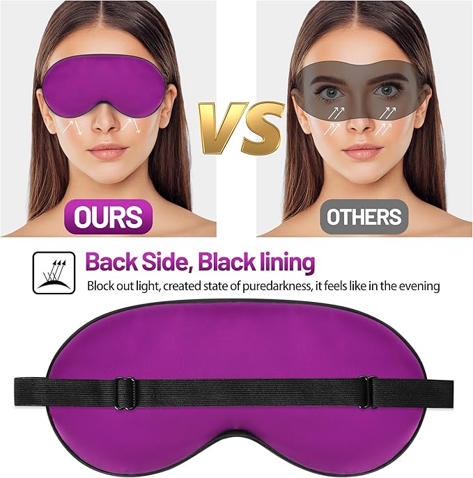 Sleep Mask, Silk Eye Mask for Sleeping with Adjustable Strap, Blindfold Eyeshade for Men & Women, Comfortable & Soft Eye Cover Eyeshade for Night Sleep (Purple)