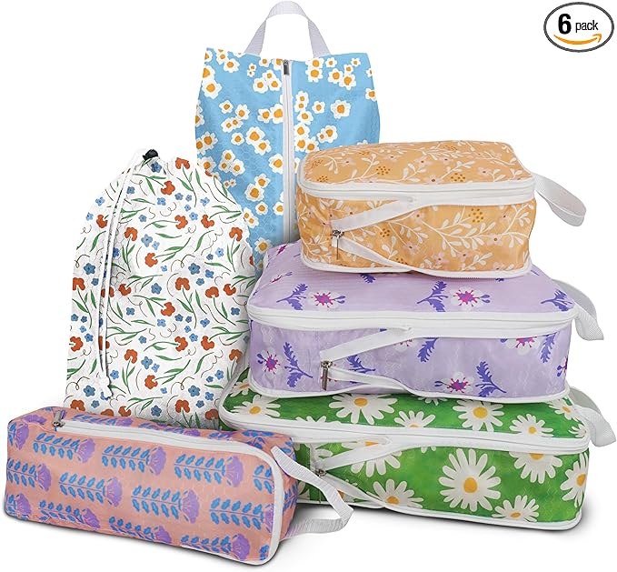 6 Pcs Compression Packing Cubes, Packing Cubes for Travel, Waterproof Luggage Organizer Bags Set, Cute Packaging Cubes for Women Kids Backpack Carry-Ons