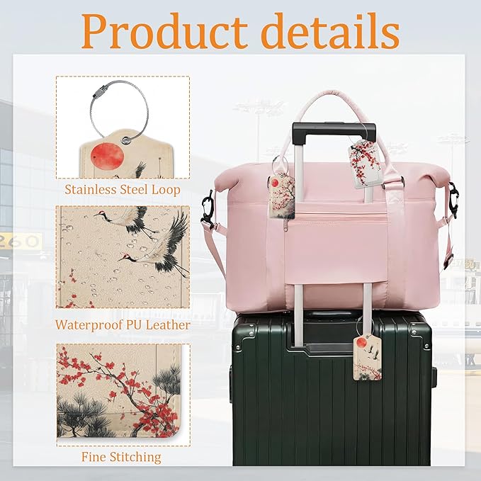 Plum Blossom Luggage Tags for Suitcase 3 Pack, Privacy Cover ID Label with Stainless Steel Loop and Address Card for Travel Bag Suitcase