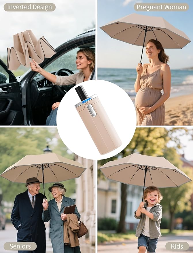 Seniny Electric Travel Umbrella with Intelligent Open Close, Rechargeable Umbrellas for Rain Windproof, Automatic Portable & Compact Umbrella with Reflective Stripe
