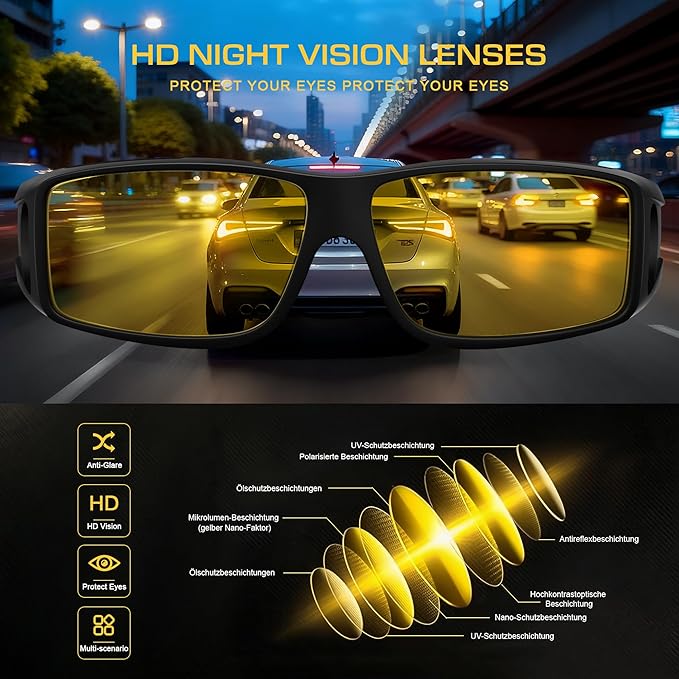Night Driving Glasses for Men Women Anti Glare Polarized Fit Over Night Vision glasses