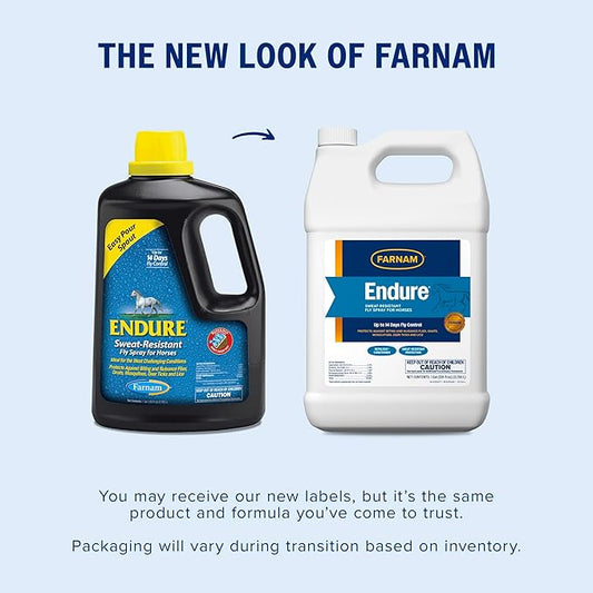 Farnam Endure Sweat-Resistant Fly Spray for Horses, Sweat-Rsistant Formula Lasts Up to 14 Days, Kills and Repels Against Flies, Gnats, Mosquitoes, Ticks & Lice, 128 oz.