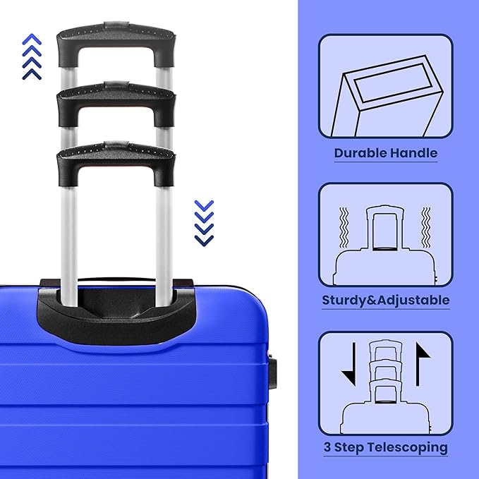 AnyZip Luggage Sets 3 Piece Hardshell Suitcase Set PC ABS Lightweight Travel Suitcases with 4 Double Spinner Wheels TSA Lock 20 24 28 Inch Blue