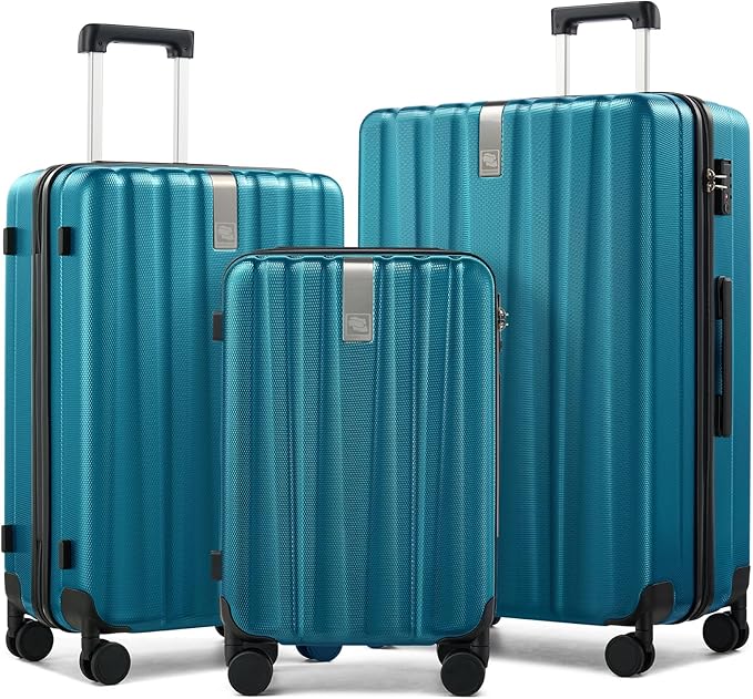 Hanke Hardshell Luggage Sets 3 Piece Extra Large Suitcases with Lock,28 Inch Luggage with Spinner Wheels, PC Travel Suitcase for Women Men 20 24 29Inch,Caribbean Blue
