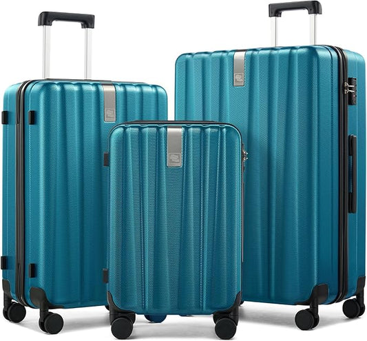 Hanke Hardshell Luggage Sets 3 Piece Extra Large Suitcases with Lock,28 Inch Luggage with Spinner Wheels, PC Travel Suitcase for Women Men 20 24 29Inch,Caribbean Blue