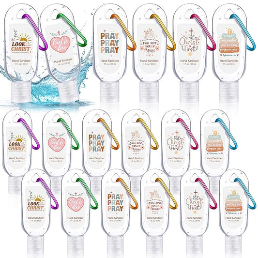 24 Pack Christian Hand Sanitizer Keychains Bible Verse Mini Hand Sanitizer Keychains Bulk Travel Size Religious Christian Gift for Women Teacher Coworker Wedding Church Christmas party Favors