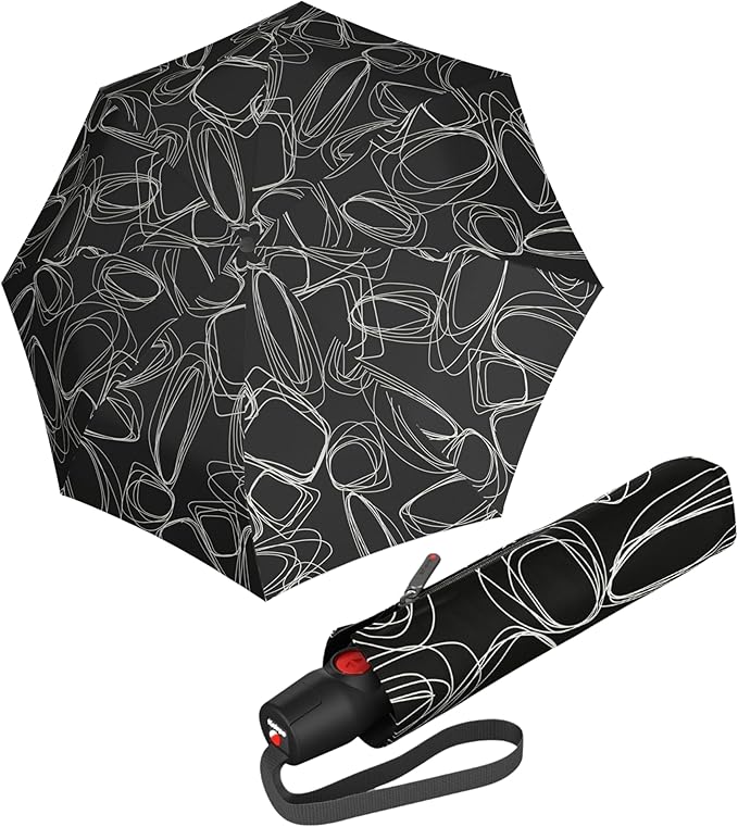 Knirps T.200 Duomatic Compact Rain Umbrella in Pure Black– Wind Tunnel Tested to 93 mph, Aluminum Steel Fiberglass Frame, 38in Canopy, OEKO-TEX, High-Performance Automatic Travel Umbrellas