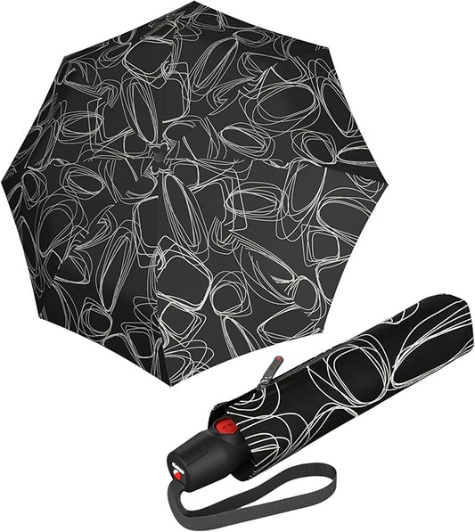Knirps T.200 Duomatic Compact Rain Umbrella in Pure Black– Wind Tunnel Tested to 93 mph, Aluminum Steel Fiberglass Frame, 38in Canopy, OEKO-TEX, High-Performance Automatic Travel Umbrellas