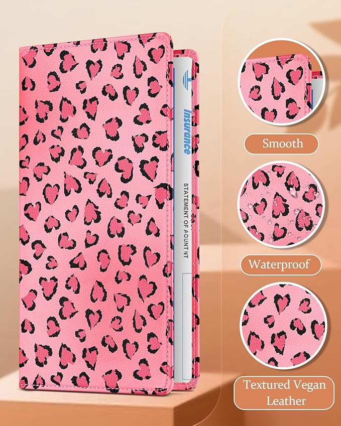 Slohif Car Registration and Insurance Card Holder - Leopard Vehicle Glove Box Organizer Women with Magnetic Shut Leather Automobile License Holders Coasters Auto Accessories Case for Document