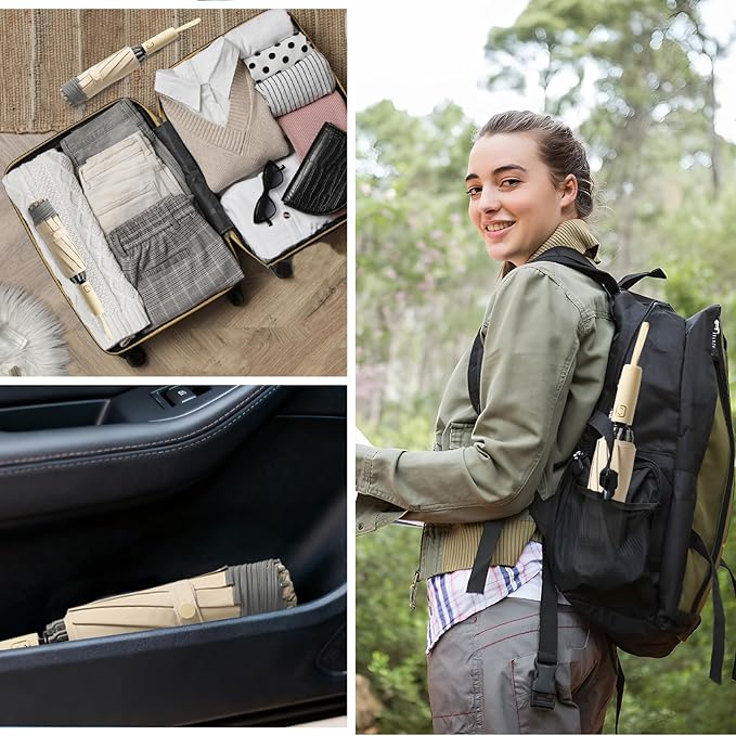 Large Windproof Travel Umbrella, Portable Reverse Folding Car Umbrella, Compact Inverted Design with Waterproof Canopy, Automatic, 10 Durable Ribs, 45.6/13 Inch, Fits Backpack