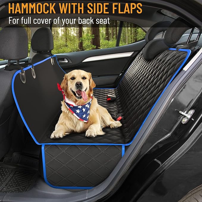Active Pets Blue Standard Dog Car Hammock Back Seat Cover, Waterproof Backseat Cover Protector for Truck Bench Rear of Sedans or SUVs, Essential Pet Supplies Vacuum or Wipe Clean, Machine Washable