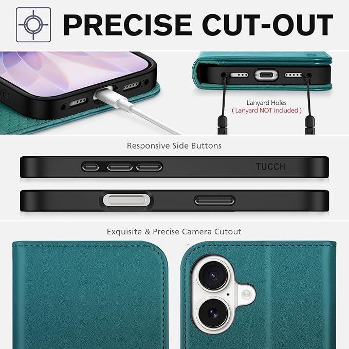 TUCCH Case Wallet for iPhone 17 (6.3-Inch) 2025, [3 Card Slots] Kickstand [RFID Blocking] PU Leather Case, Flip Folio Cover with [TPU Shockproof Interior Shell], Teal Green