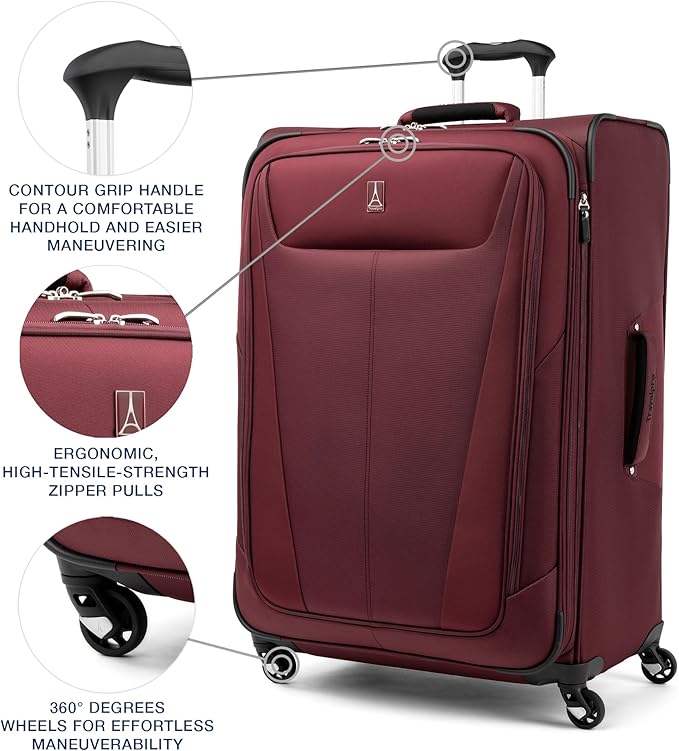 Travelpro Maxlite 5 Softside Expandable Checked Luggage with Spinner Wheels, Lightweight, 29-Inch — Burgundy