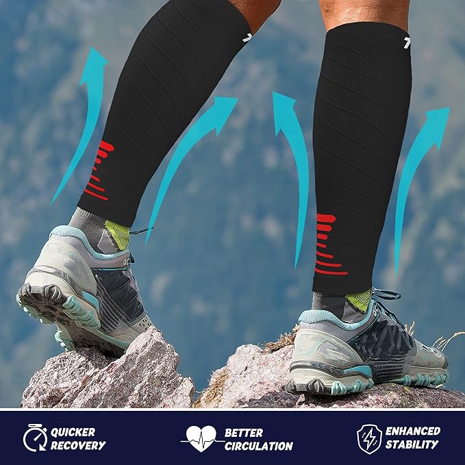 Thoxcare Calf Compression Sleeve for Men Women (2 Pairs), Leg Support Footless Compression Socks for Running - Shin Splint Varicose Veins Swelling & Pain Relief, Black/Red, Medium