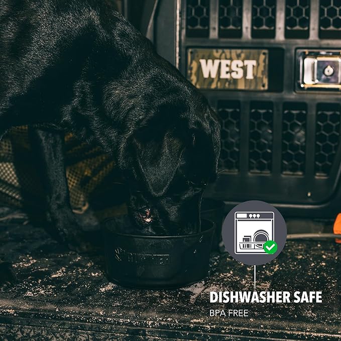 GUNNER Dog Bowl with Spill-Proof Travel Lid – 7.5" x 3.75", 1.3 lb, 7-Cup Capacity, BPA-Free, Rust-Proof, Shock-Resistant, Stackable, Dishwasher Safe, Leak-Resistant Nesting Lid – Black