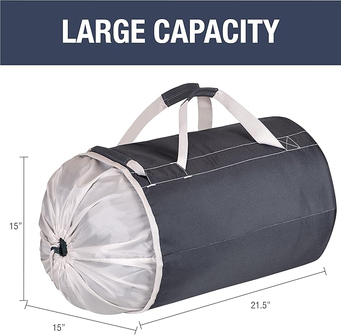 CleverMade Laundry Backpack Duffel Bag with Shoulder Straps - 62L / 16 Gal XL, Charcoal Cream,Drawstring Closure for Travel Clothes Gym College Dorm