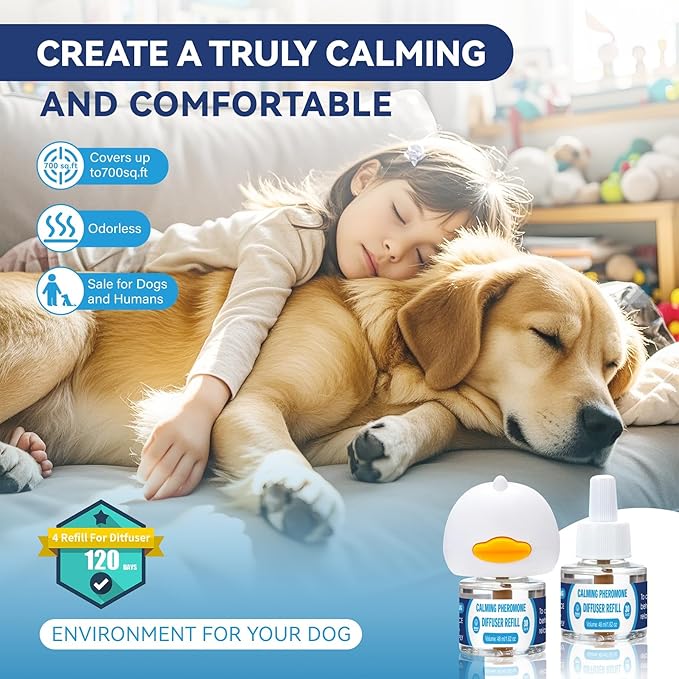 Dog Calming Pheromones Diffuser: 3-in-1 Kit Appeasing Pheromone Diffuser to Calm (1 Plugin+2x48ml Refills) for Comfort Reduces Stress Anxiety, Long-Lasting Appeasing Pheromone for Pet Dog Cat (3in1)