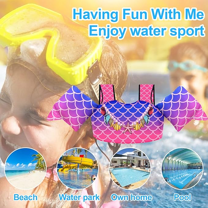 Chriffer Kids Swim Vest Life Jacket for 30-55 Pounds Boys and Girls, Toddler Floaties with Shoulder Harness Arm Wings for 2,3,4,5,6,7 Years Old Baby