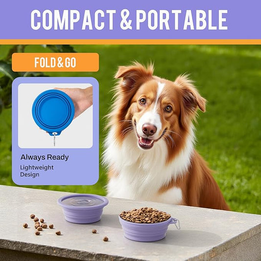 Li&Zhao Collapsible Dog Bowls - Silicone Travel Dog Bowl with Cover Lids Portable Expandable Pet Bowls Portable Water Bow for Cats Feeding Traveling Camping Hiking Walking(Blue)