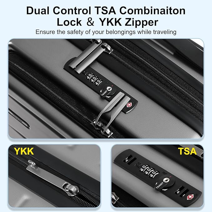 Expandable Carry On Luggage Airline Approved, 20 Inch Lightweight ABS+PC Hard Shell Suitcases with Front Pocket, Spinner Wheels, TSA Lock (Dark Gray, 1PC)